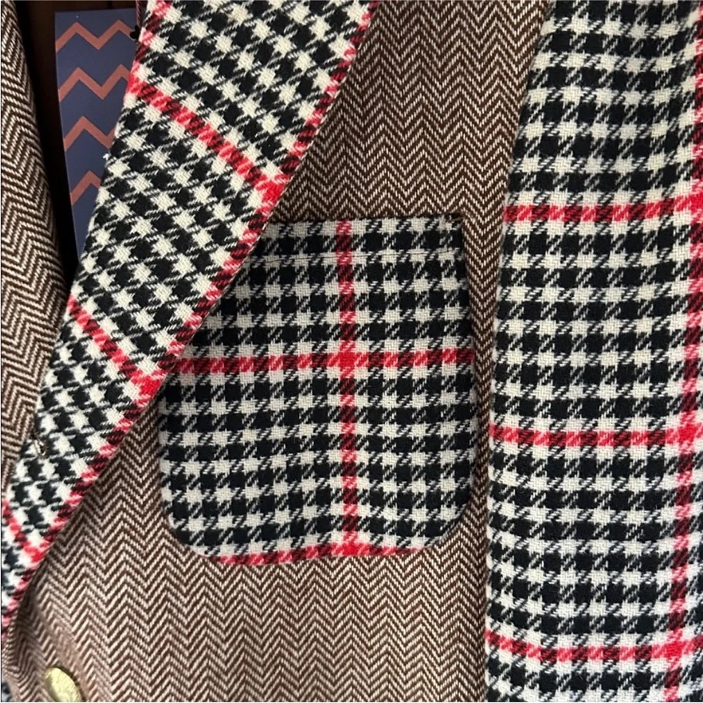 Rowing Blazers Brown, Black & Red Mixed Plaid Patchwork Blazer - Picture 6 of 15
